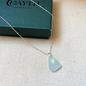 Sea Glass Necklace - Summer Seas - Satellite Chain - Sterling Silver - Fayth Seaglass
