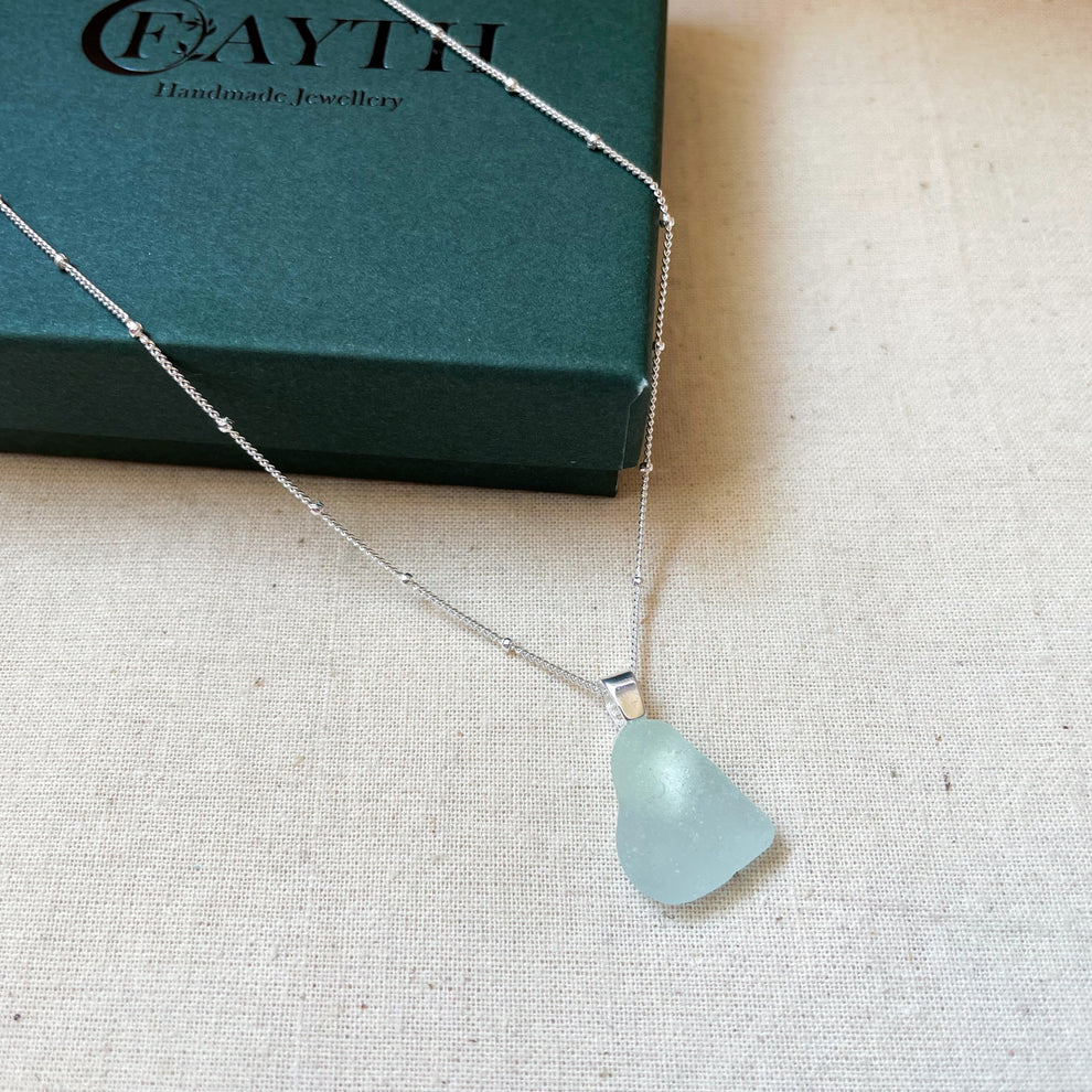 Sea Glass Necklace - Summer Seas - Satellite Chain - Sterling Silver - Fayth Seaglass