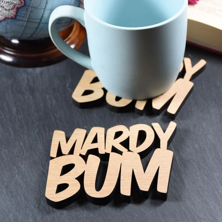 Mardy Bum - Wooden lasercut coaster - Allmappedout