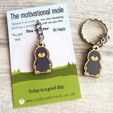 Load image into Gallery viewer, Wooden Keyring - The Motivational Mole - Cute key ring - By Kate Elford
