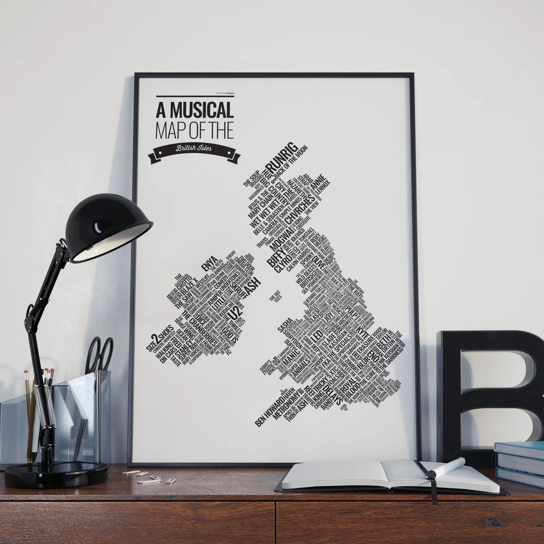 A Musical Map of the Britsh Isles - A3 Print - Rich Storey Designs
