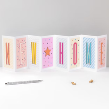Load image into Gallery viewer, Greetings Cards - New Home - Housewarming Card - Funky Confetti Pastel Fold-Out Banner Card - Coulson Macleod
