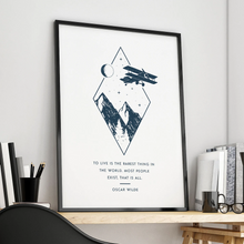 Load image into Gallery viewer, Print - A3 - To live is the rarest thing in the world - Oscar Wilde Literary Print - Blush and Blossom
