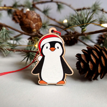 Load image into Gallery viewer, Wooden Christmas Decoration - Penguin - By Kate Elford
