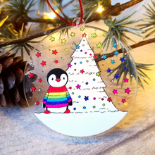 Load image into Gallery viewer, Acrylic Christmas Decoration - Penguin and Rainbow Christmas Tree - By Kate Elford
