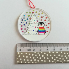 Load image into Gallery viewer, Acrylic Christmas Decoration - Penguin and Rainbow Christmas Tree - By Kate Elford
