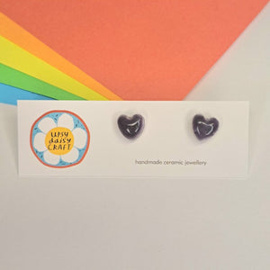 Small Ceramic Heart Studs - Lots of colours - Upsydaisy Craft