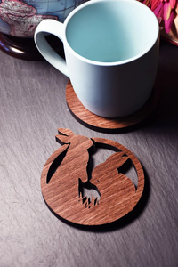 Rabbits Silhouette - Wooden lasercut coaster - Allmappedout