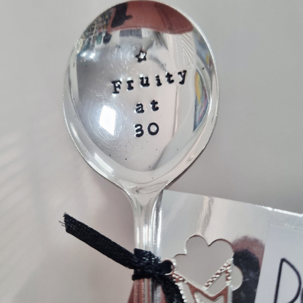 Fruity at 30 - stamped spoon - Dollop and Stir