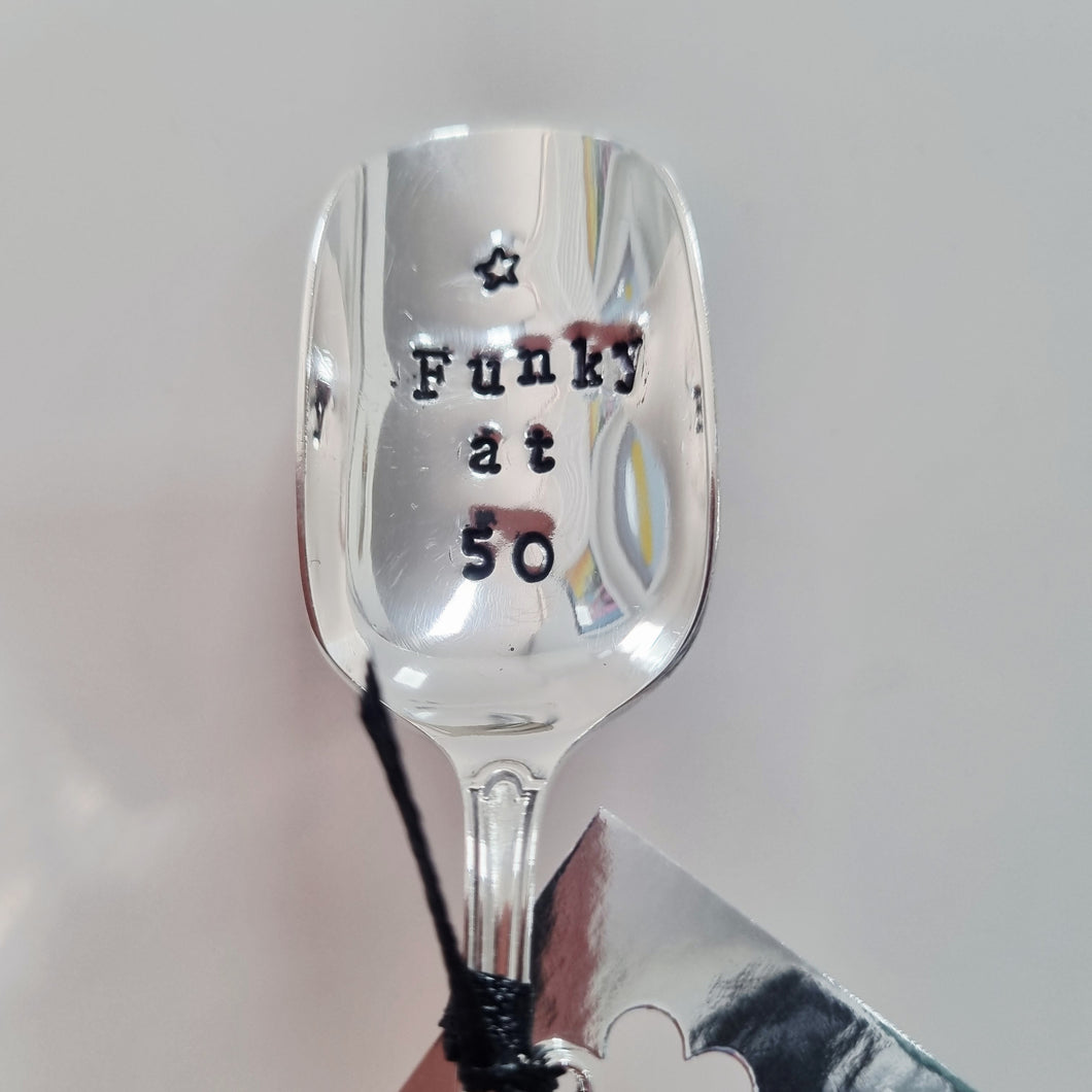 Funky at 50 - stamped teaspoon - Dollop and Stir