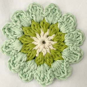 Crocheted Flower Coaster - Greens - Robins and Rainbows