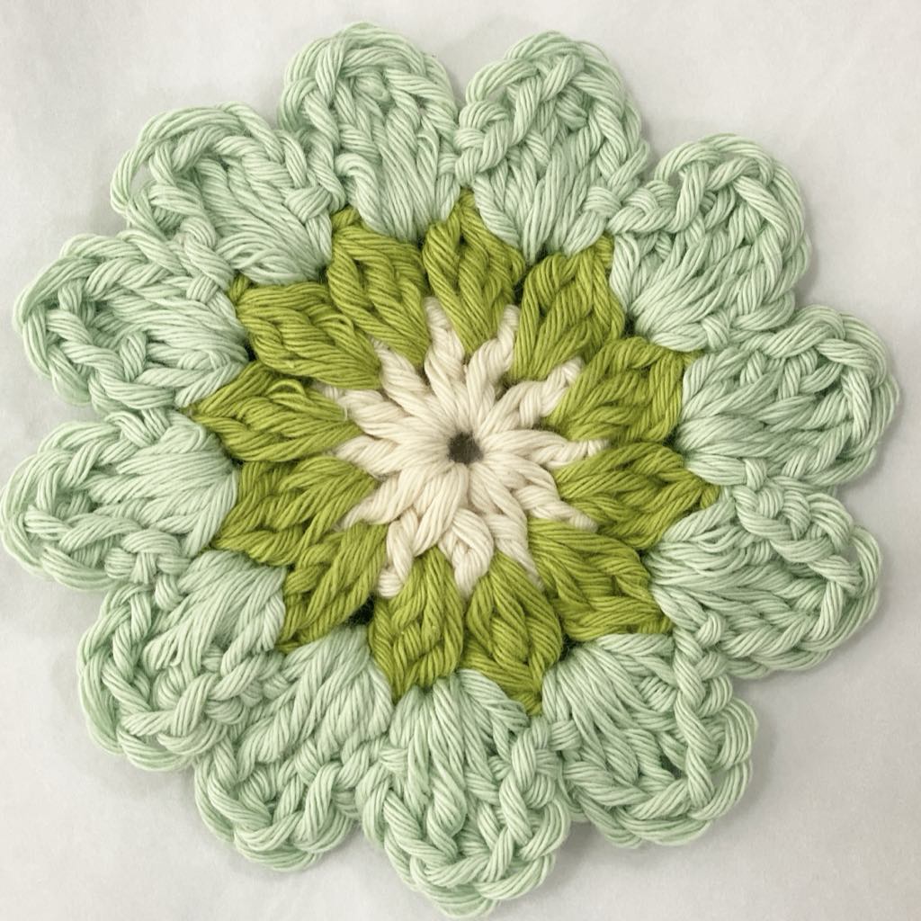 Crocheted Flower Coaster - Greens - Robins and Rainbows