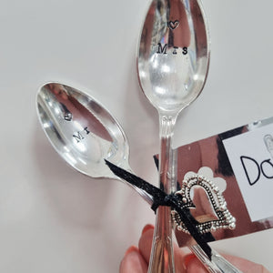 Mr and Mrs - stamped teaspoon set - Dollop and Stir - Wedding gift idea