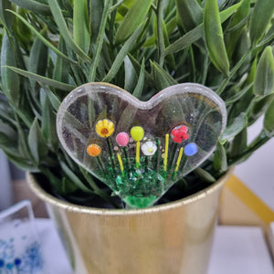 Heart - Small Glass Plant Stake - Fused Glass - Twice Fired