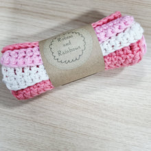 Load image into Gallery viewer, Cotton face cloths - crochet washcloths - Coral, Pink, White - Robins and Rainbows
