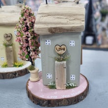 Load image into Gallery viewer, Love You Mum Blossom Tree Wooden Cottage - Green Cottage/Pink Base - Tina's Lovely Creations
