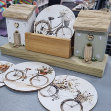 Load image into Gallery viewer, Row of Cottages with Bicycles Coaster Set - Tina's Lovely Creations
