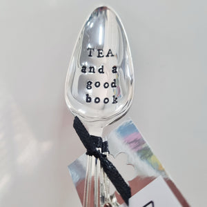 Tea and a good book - stamped teaspoon - Dollop and Stir