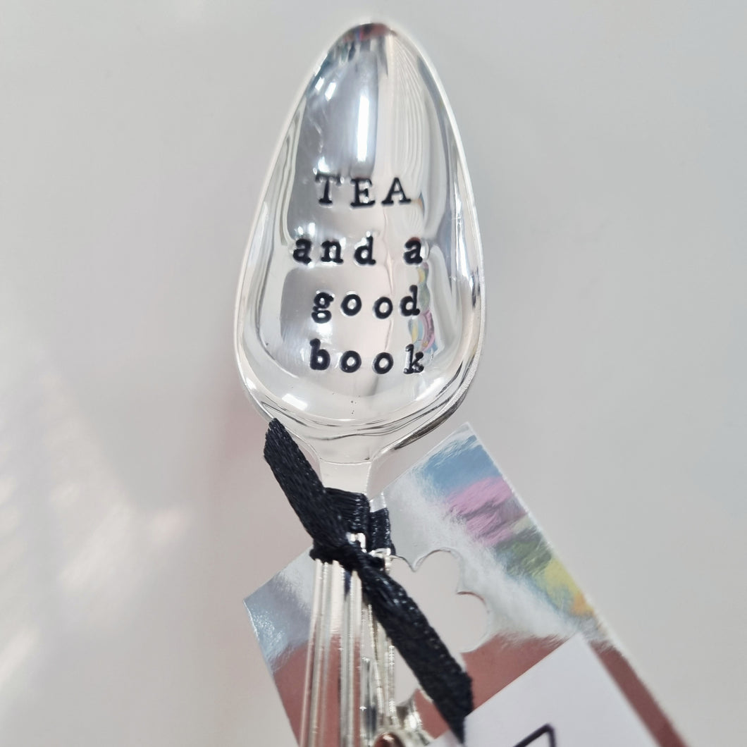 Tea and a good book - stamped teaspoon - Dollop and Stir