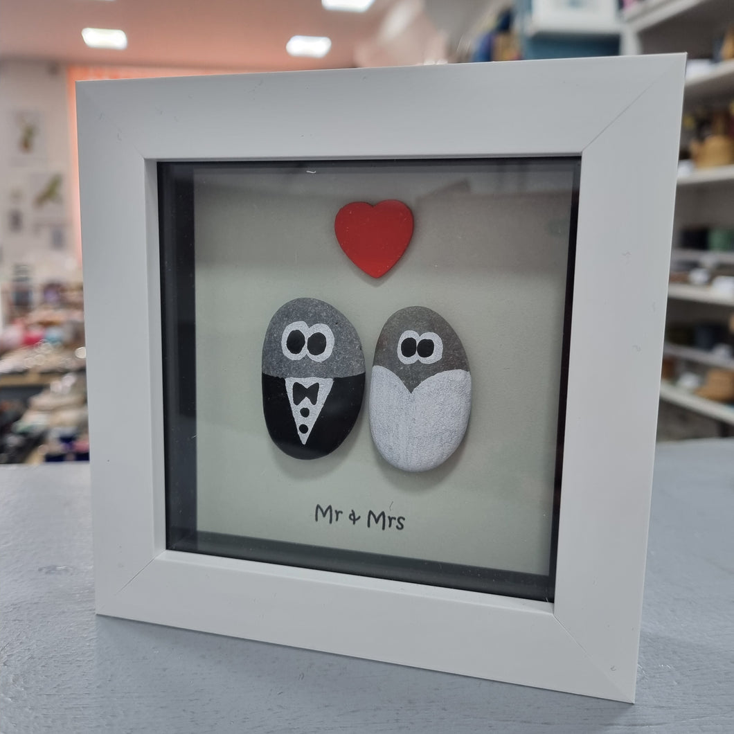 Mr and Mrs - Wedding Pebble Art Frame - Pebbled19
