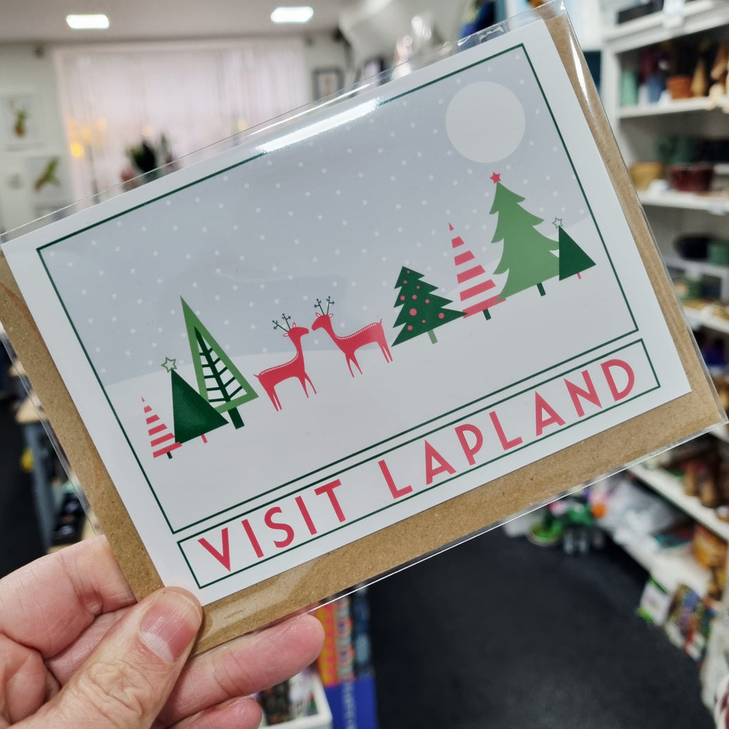 Visit Lapland Christmas Card - Sweetpea and Rascal Travel poster inspired card - Christmas greetings