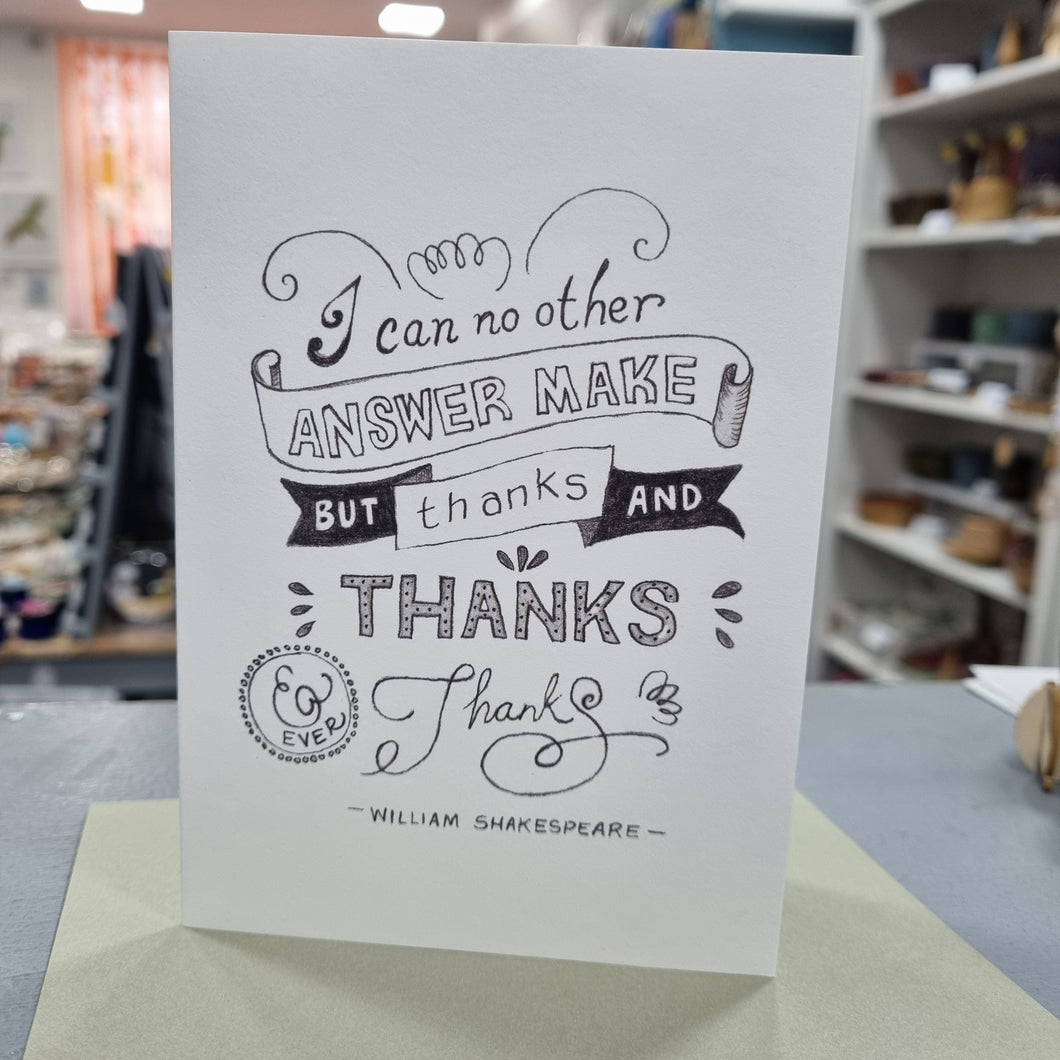 Thanks and Thanks - Greetings Card - Thank you Card - Shakespeare Quote - The Curious Pancake
