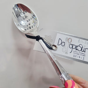 Drink TEA, read books, be happy - stamped teaspoon - Dollop and Stir