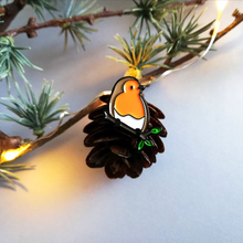 Load image into Gallery viewer, Enamel Pin - Robin - Robins Appear - Positive Pin - By Kate Elford
