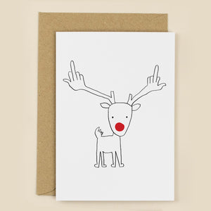 Rudeolph - Cheeky Rudolph Christmas Card - funny greetings card - The Curious Pancake