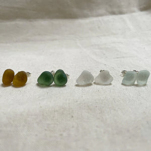 Sea Glass Stud Earrings - Sterling Silver - various colours - Fayth Seaglass