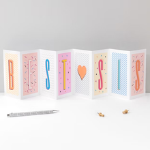 Load image into Gallery viewer, Greetings Cards - Best Sis - Sister Birthday Card - Funky Confetti Pastel Fold-Out Banner Card - Coulson Macleod
