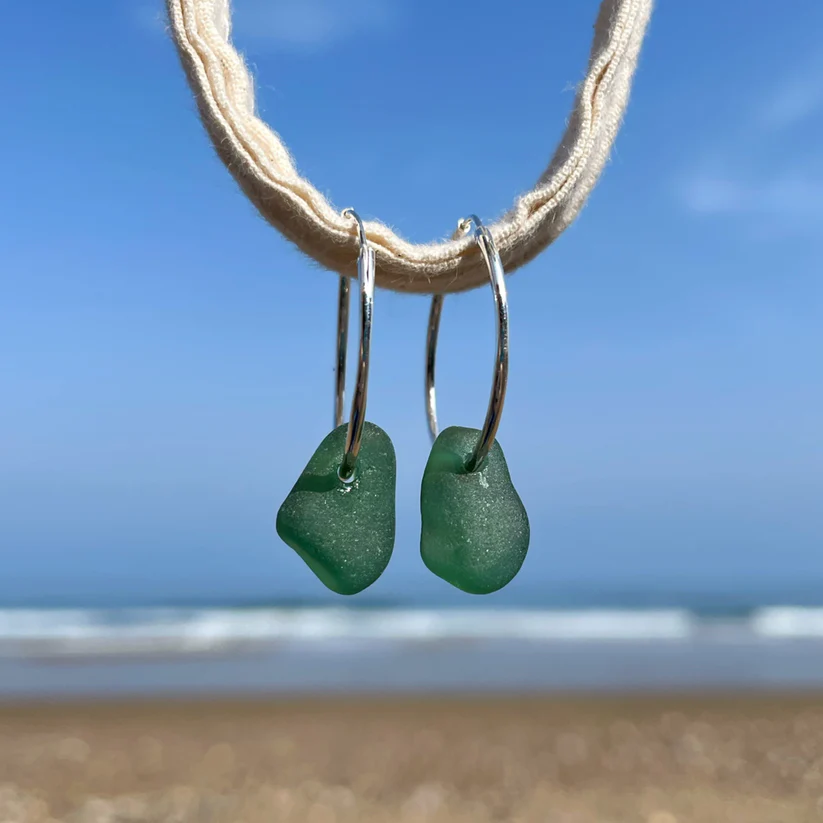 Sea Glass Sleeper Hoop Earrings - 18mm - Sterling Silver - various colours - Fayth Seaglass