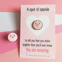 Load image into Gallery viewer, Enamel Pin - A Spot of Sparkle - Pink - Positive Pin - By Kate Elford
