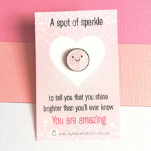 Load image into Gallery viewer, Enamel Pin - A Spot of Sparkle - Pink - Positive Pin - By Kate Elford
