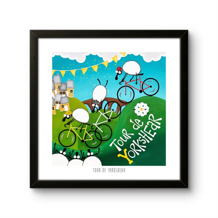 Framed Print - Tour de Yorkshear - Sheep Puns - TDY - Cycling - Mervyn Tay Art