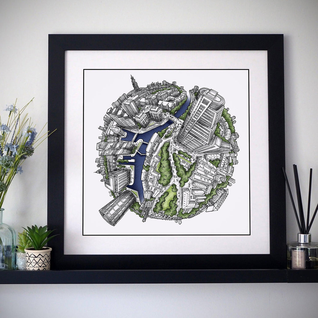 Leeds Waterfront Globe - Square Print - StavesArt