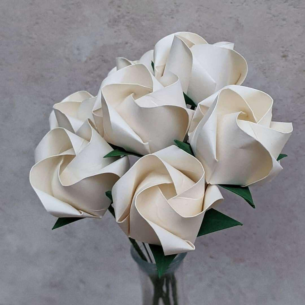 Paper Rose Bouquet - White - Origami Blooms
