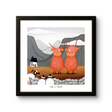 Load image into Gallery viewer, Print - Tina and Turner - Highland Cow Puns - Tina Turner - Mervyn Tay Art
