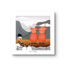 Load image into Gallery viewer, Print - Tina and Turner - Highland Cow Puns - Tina Turner - Mervyn Tay Art
