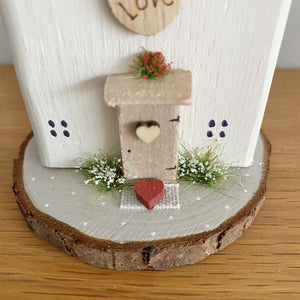 Love Cottage on Log Slice - Wooden Cottage - Tina's Lovely Creations