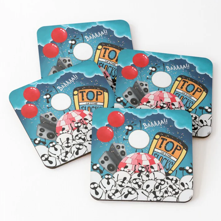 Coaster - Top of the Flocks! - Sheep Puns - Top of the Pops - Mervyn Tay Art