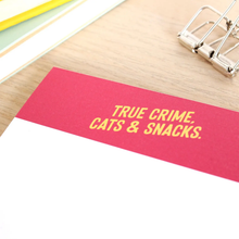 Load image into Gallery viewer, A6 Cat notepad - True Crime, Cats and Snacks - Cat Lovers - Purple Tree Designs - Stationery lovers
