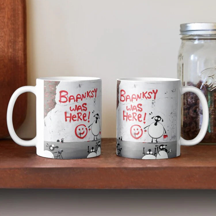 Ceramic Mug - Baanksy Was Here - Sheep Puns - Mervyn Tay Art