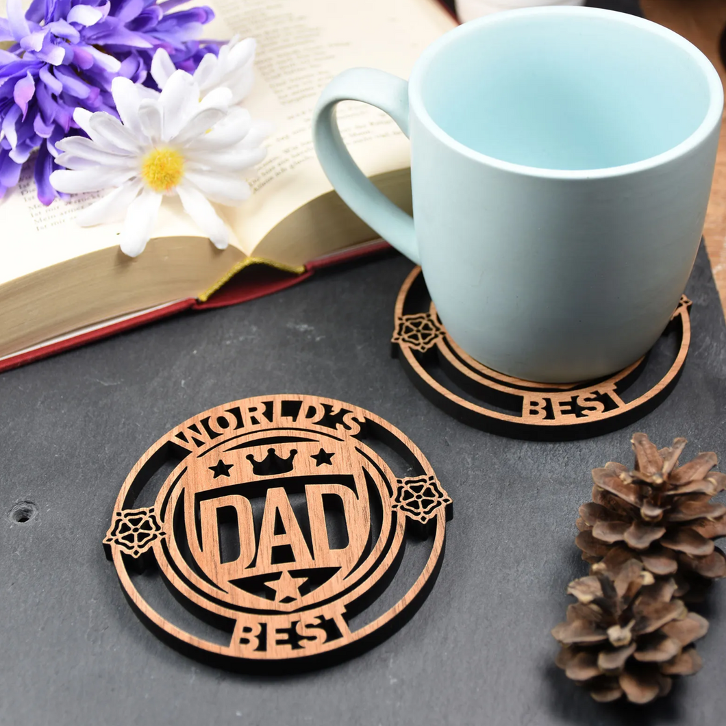 Worlds Best Dad - Wooden lasercut coaster - Fathers Day / Birthday - Allmappedout