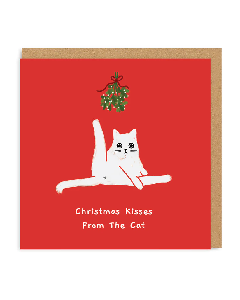 Christmas Kisses from the Cat - Cheeky Christmas Card - OHHDeer