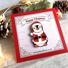 Load image into Gallery viewer, Enamel Pin - Santa Penguin - Christmas Pin - By Kate Elford
