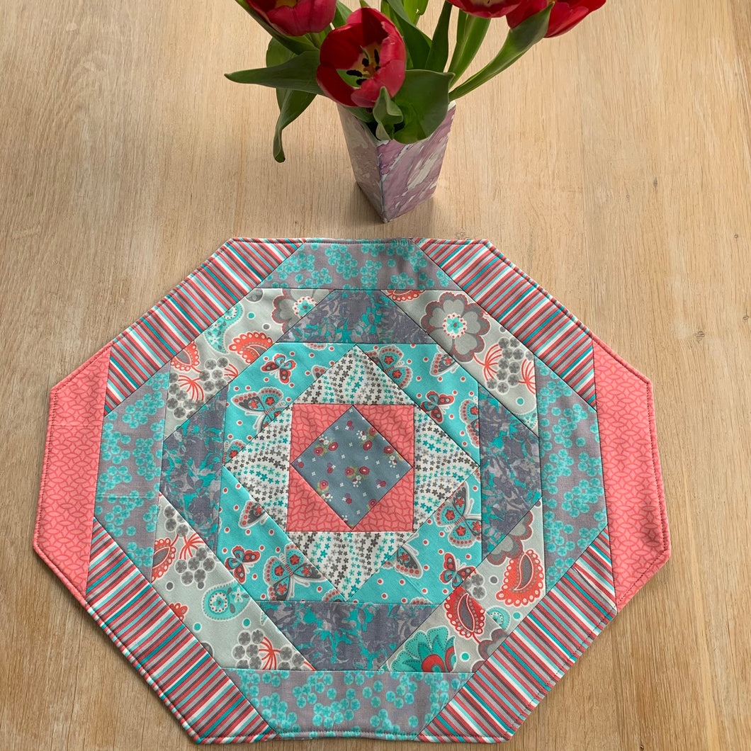 Table Centre turquoise grey coral - patchwork - tableware - Indigo Plum Creations