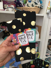 Load image into Gallery viewer, Fabric hair ties - Black and gold spots - Adult and Child Sizes

