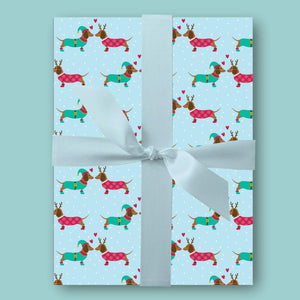 Sausage Dogs festive gift wrap - Blush and Blossom - Christmas gift wrap