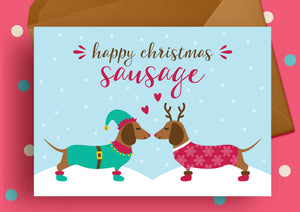 Sausage dog couple Christmas Card - Blush and Blossom - Christmas Greetings